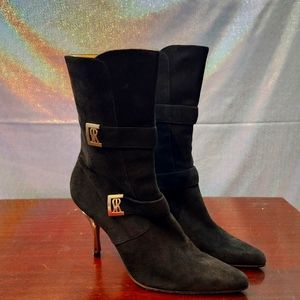 Vintage Sergio Rossi Suede Heel Boots Silver Heel Size 6.5 or 37